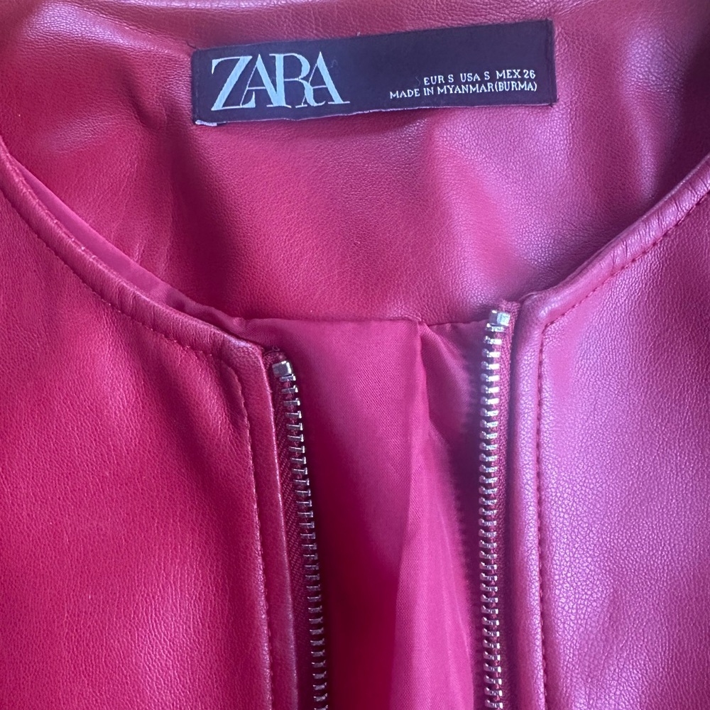 ZARA Women's Red Faux Leather Zip-Front Jacket - Picture 3 of 10